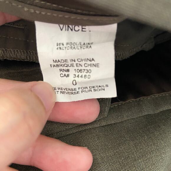 Vince Women's Size 0 Brown Dark Khaki Wool Pleated Front Tapered Trouser Pants - Picture 8 of 9